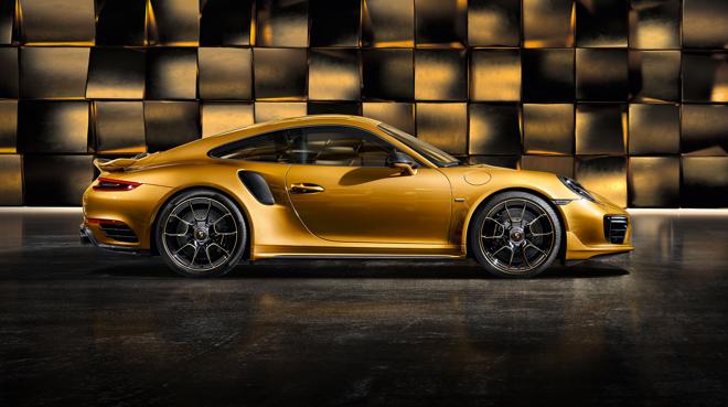 Porsche 911 Turbo S, 2017, oro sports coupe